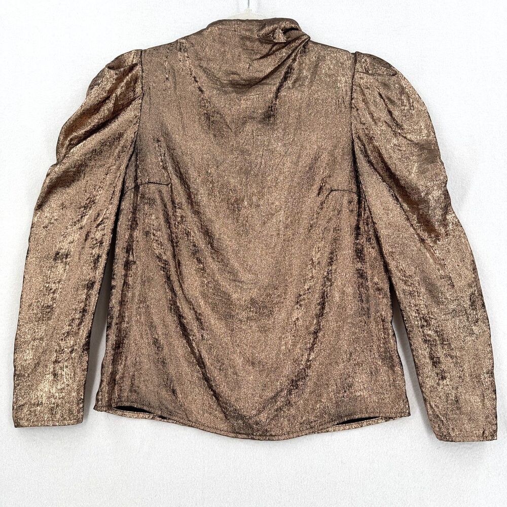 Future Collective Kahlana Barfield Brown Top XXS Bronze Metallic Puff Sleeve